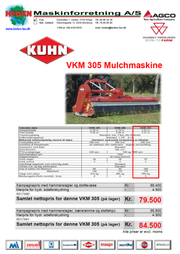 kuhn vkm 305-valse og støttehjul